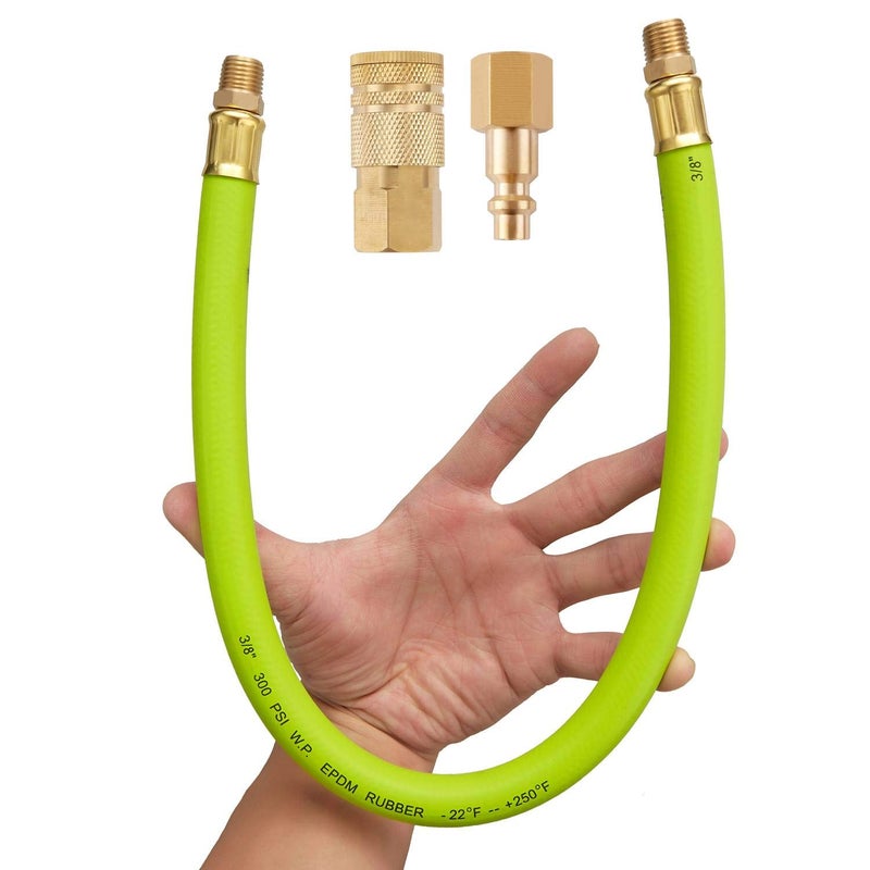 Minimprover 3/8" x 12 Inch Heavy Duty Short Air Compressor EPDM Rubber Hose 300 PSI: 1/4" Male NPT to 1/4" Male NPT Connections With Quick Coupler Brass Fitting - Image 1